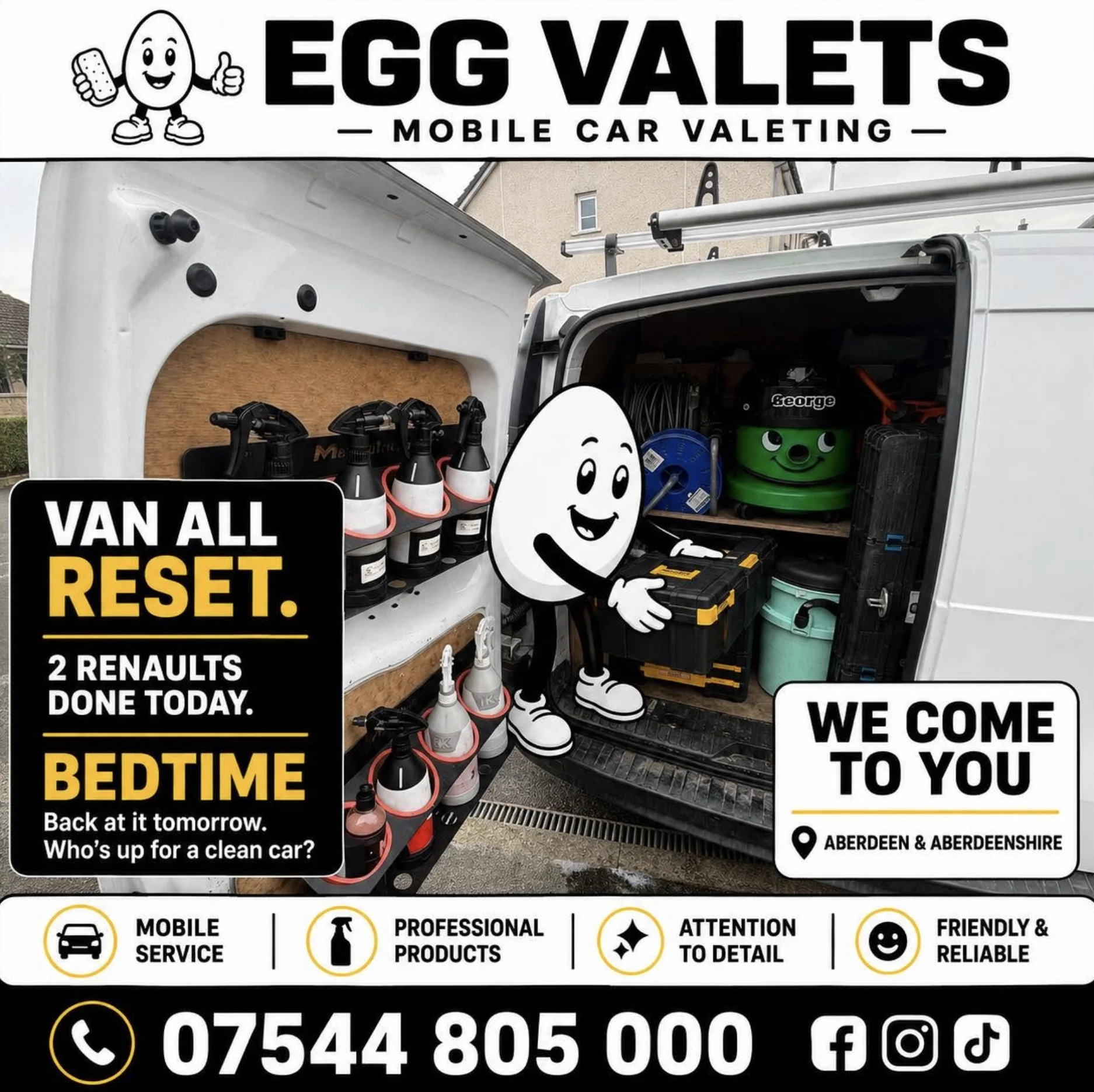 Egg Valets work van stocked with professional valeting equipment